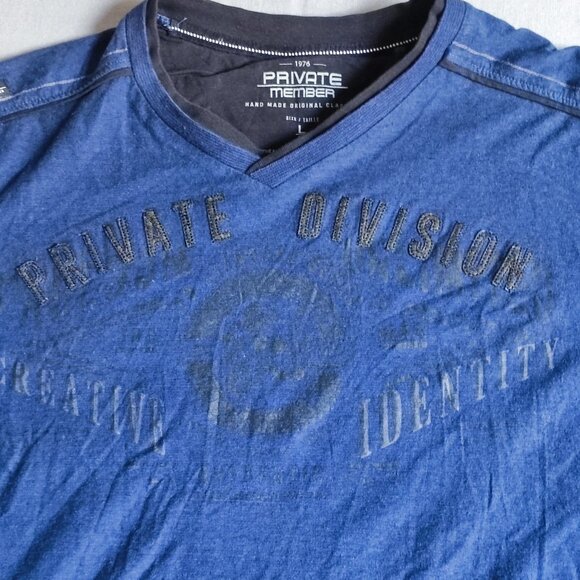 Private Member V-neck pullover men's size L blue with graphic design - Picture 2 of 8